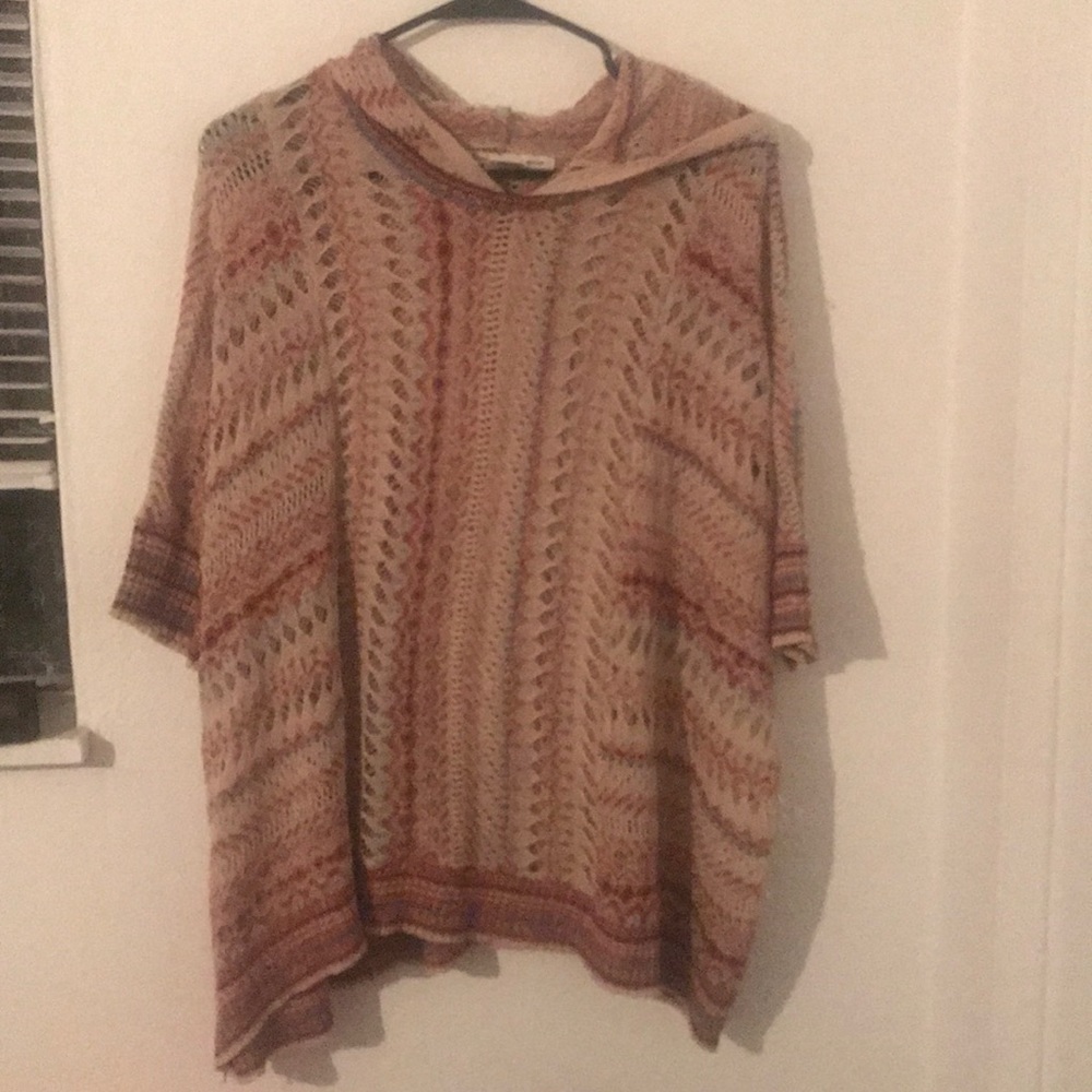 Multi color poncho with hood